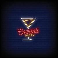 cocktail party logo néon signes style texte vecteur