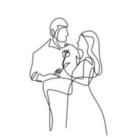 un mariage en ligne continue. personnages de la mariée et le marié du mari et de la femme sont mariés isolés sur fond blanc. mariée, marié, couple, amour, célébration, concept romantique vecteur