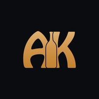 lettre ak logo avec du vin bouteille conception vecteur illustration sur noir Contexte. du vin verre lettre ak logo conception. magnifique logotype conception pour du vin entreprise l'image de marque.