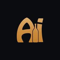 lettre ai logo avec du vin bouteille conception vecteur illustration sur noir Contexte. du vin verre lettre ai logo conception. magnifique logotype conception pour du vin entreprise l'image de marque.