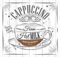 affiche café cappuccino dans ancien style dessin sur bois Contexte vecteur