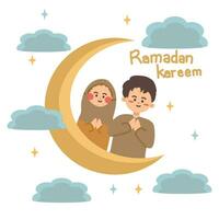 Ramadan kareem salutation carte main tiré vecteur dessin animé illustration