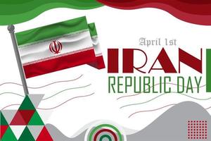 J'ai couru nationale journée bannière avec ses Nom dans persan calligraphie. iranien drapeau couleurs thème blanc Contexte avec géométrique abstrait vecteur