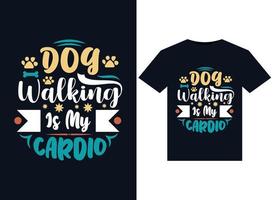 la promenade de chien est mes illustrations cardio pour la conception de t-shirts prêts à imprimer vecteur