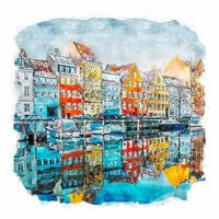 christianshavn kobenhavn Danemark aquarelle esquisser main tiré illustration vecteur