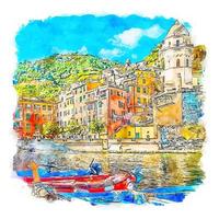 vernazza italie croquis aquarelle illustration dessinée à la main vecteur