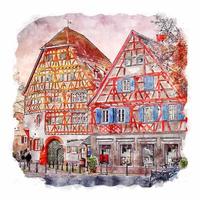 ladenburg allemagne croquis aquarelle illustration dessinée à la main vecteur