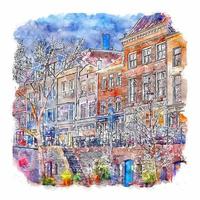 utrecht pays bas aquarelle croquis illustration dessinée à la main vecteur