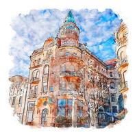 oradea Roumanie aquarelle esquisser main tiré illustration vecteur