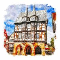 alsfeld hessen allemagne croquis aquarelle illustration dessinée à la main vecteur