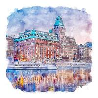 stockholm suède croquis aquarelle illustration dessinée à la main vecteur