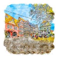 quedlingbourg Allemagne aquarelle esquisser main tiré illustration vecteur