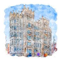 barcelone espagne croquis aquarelle illustration dessinée à la main vecteur