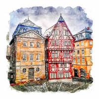 aschaffenburg allemagne croquis aquarelle illustration dessinée à la main vecteur