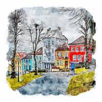 bergen hordaland croquis aquarelle illustration dessinée à la main vecteur