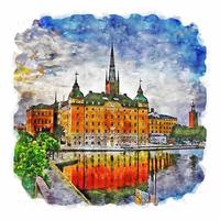 riddarholmen Suède aquarelle esquisser main tiré illustration vecteur