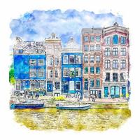 amsterdam pays-bas aquarelle croquis dessinés à la main illustration vecteur