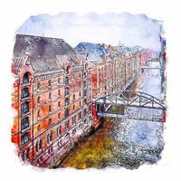 hambourg allemagne croquis aquarelle illustration dessinée à la main vecteur