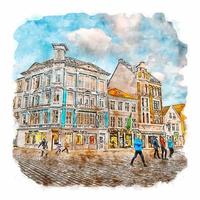 bergen hordaland croquis aquarelle illustration dessinée à la main vecteur