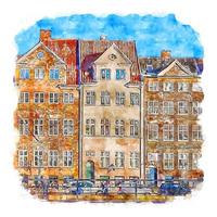 copenhague danemark croquis aquarelle illustration dessinée à la main vecteur