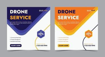 affiche de service de drone, publication et dépliant sur les médias sociaux de drone vecteur