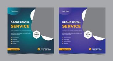 affiche du service de location de drone, publication et dépliant sur les médias sociaux de drone vecteur