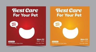 meilleure affiche de service de soins pour animaux de compagnie, publication et dépliant sur les réseaux sociaux de soins pour animaux de compagnie vecteur