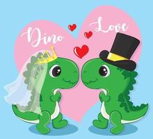 couple de dessin animé mignon de dinosaures amoureux. illustration vectorielle de joyeux saint valentin dessin animé doodle vecteur