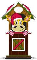 mignonne dessin animé Père Noël claus Noël girafe dans cabane vecteur