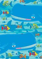 mignonne dessin animé bleu baleine et poisson sous-marin scène vecteur
