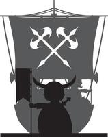 viking guerrier et chaloupe dans silhouette vecteur