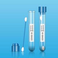 Échantillon de coton-tige infecté par coronavirus covid 19 avec tube à essai, illustration vectorielle vecteur