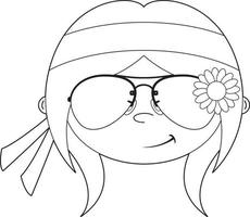 dessin animé années soixante hippie fille personnage dans des lunettes de soleil vecteur