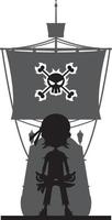 dessin animé cape et d'épée pirate avec navire dans silhouette vecteur