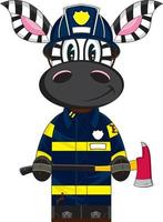 mignonne dessin animé zèbre pompier personnage avec hache vecteur