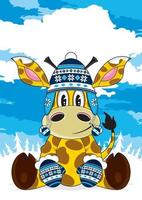 dessin animé girafe personnage dans laineux chapeau et gants vecteur