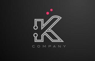 rose gris ligne k alphabet lettre logo icône conception avec point. Créatif modèle pour entreprise et affaires vecteur