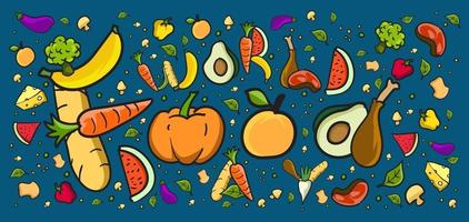 bannière de la journée mondiale de la nourriture avec illustration colorée vecteur