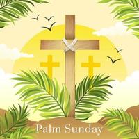 dimanche des palmiers avec croix et feuilles de palmier vecteur