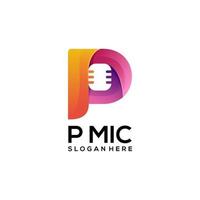 logo illustration lettre p mic dégradé coloré vecteur