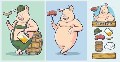 conception de mascotte de gros cochon pour la conception de mascotte de restaurant de barbecue ou la célébration de l'oktoberfest vecteur