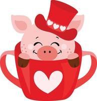 adorable porc avec rouge chapeau à l'intérieur le rouge tasse à thé vecteur