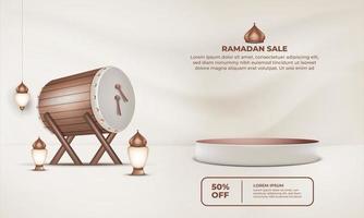 une affiche pour Ramadan vente avec une lanterne et une tambour vecteur