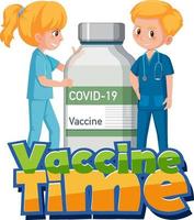 police de temps de vaccin avec deux médecins et bouteille de vaccin vecteur