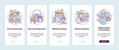 Écran de la page de l'application mobile d'intégration du syndrome post-covid et de la santé mentale avec des concepts vecteur
