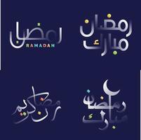 nettoyer blanc brillant Ramadan kareem calligraphie pack avec coloré points forts vecteur