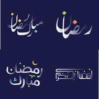 élégant Ramadan kareem calligraphie pack avec blanc brillant effet et coloré accents vecteur