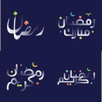 lisse blanc brillant Ramadan kareem calligraphie pack avec coloré détails vecteur