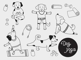 animaux de yoga. les chiots mignons se tiennent dans un asana et font du sport. yoga pour chiens - un ensemble d'images. contour. illustration vectorielle vecteur