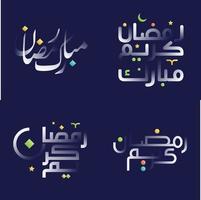 étourdissant blanc brillant Ramadan kareem calligraphie ensemble avec vibrant couleurs et islamique géométrique motifs vecteur